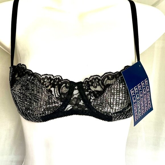 Lily of France Other - Vintage Lily of France NWT Demi Lace Bra in Metallic Silver and Black Lace